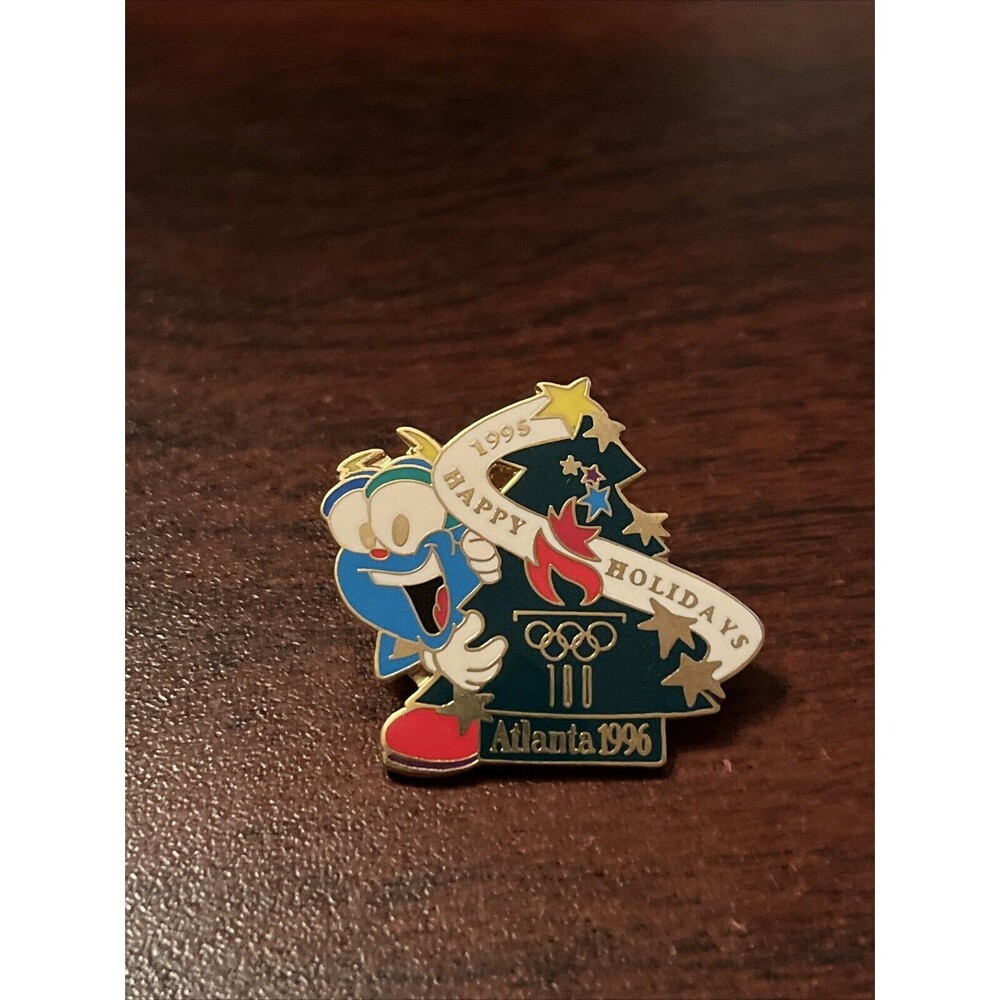 Vintage 1996 Atlanta Olympics‎ Izzy Happy Holidays Christmas Tree Lapel Hat Pin